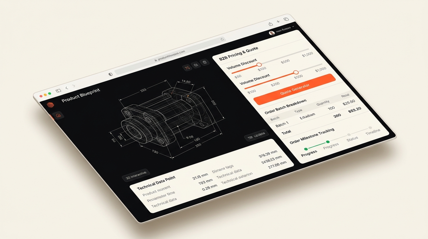 Mockup d'un portail client B2B et configurateur de devis en ligne sur mesure conçu par spb.